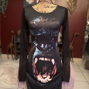 Glamour Black and Red Graphic Long Sleeve Dress